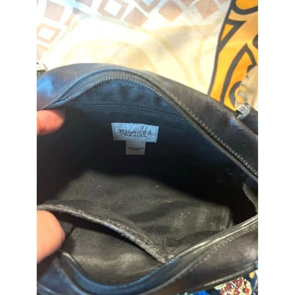 Wilsons Leather Maxima Black Structured Handbag w/ White Stitching & Strap